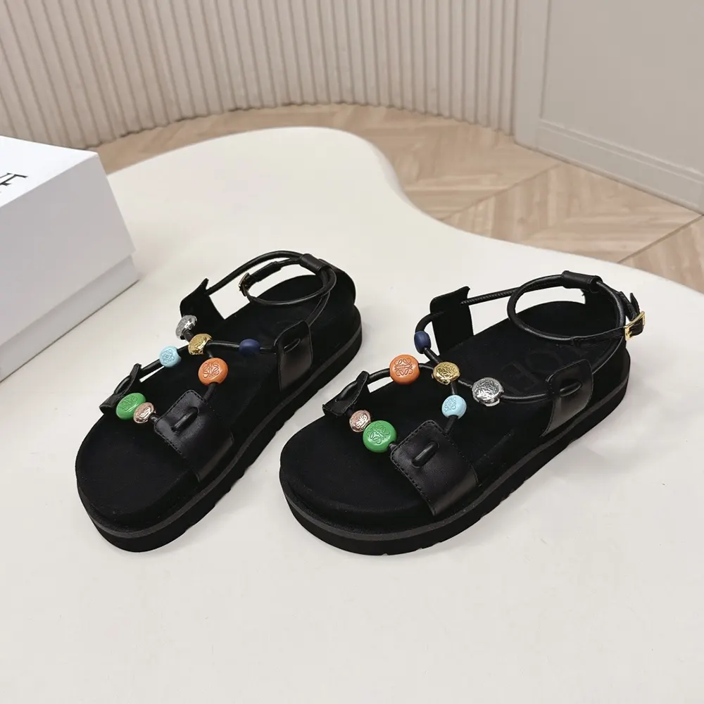Top view showing soft lambskin footbed of Loewe Women Pebble Beads Fussbett Sandal