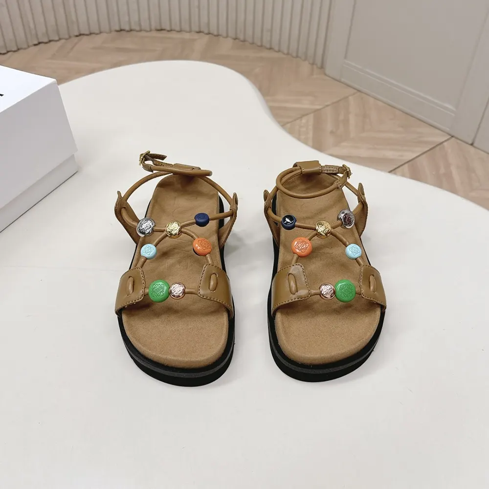 Close-up of pebble bead detailing on Loewe Women Pebble Beads Fussbett Sandal
