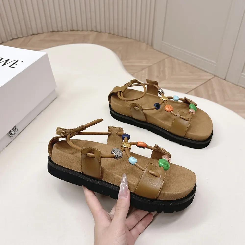 Loewe Women Pebble Beads Fussbett Sandal in Nappa Lambskin-Camel - image 5