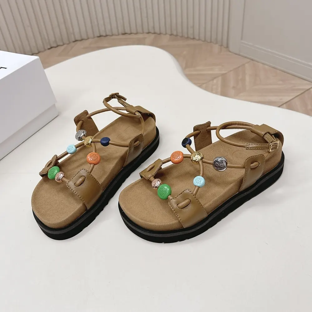 Loewe Women Pebble Beads Fussbett Sandal in Nappa Lambskin-Camel - image 4