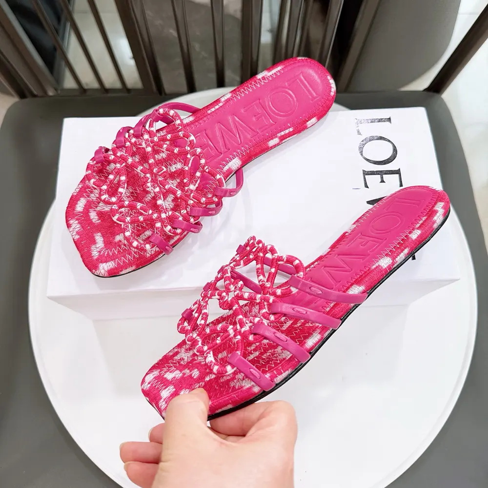 Loewe Women Petal Anagram Slide in Embroidered Canvas-Orchid - image 8