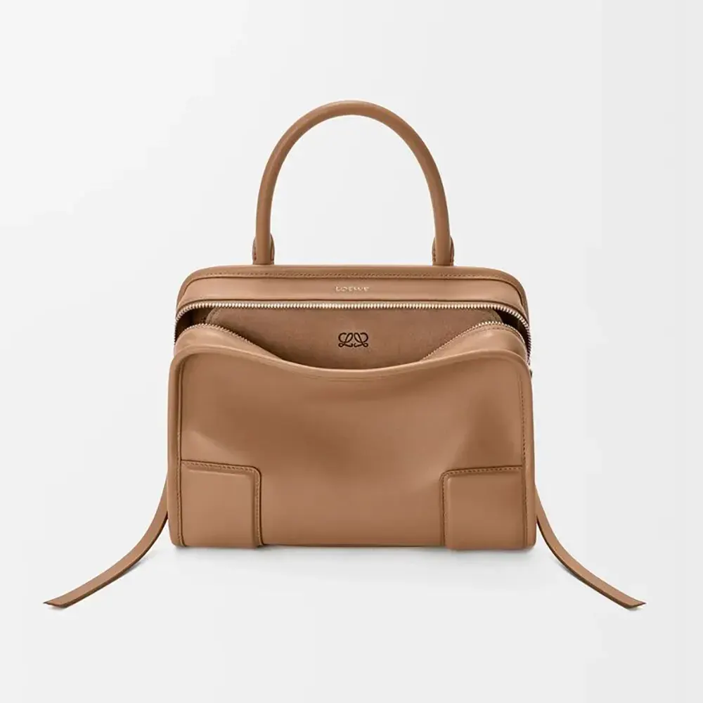 Front view of Loewe Women Small Amazona 180 Bag in Soft Calfskin-Mocha
