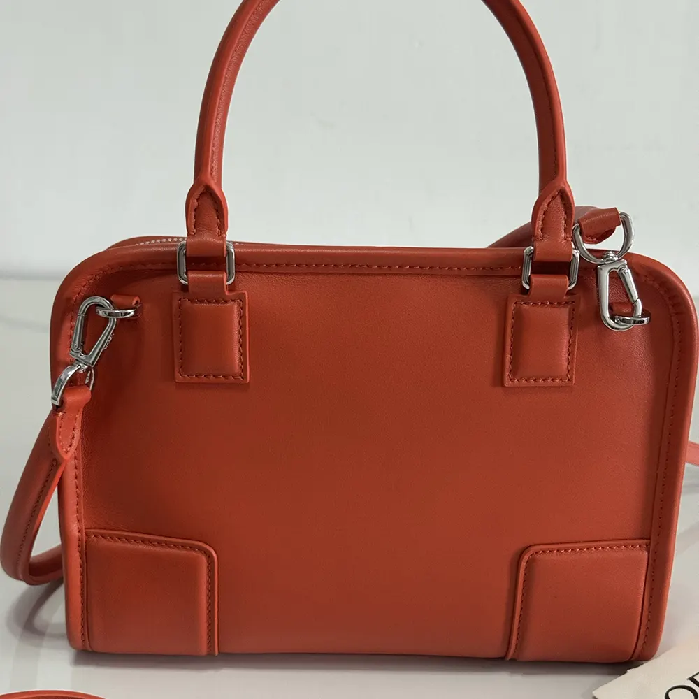 Close-up of soft calfskin texture and gold hardware on Loewe bag