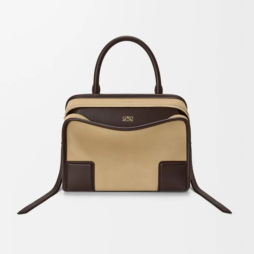 Loewe Women Small Amazona 180 Bag in Suede-Oro/Chocolat