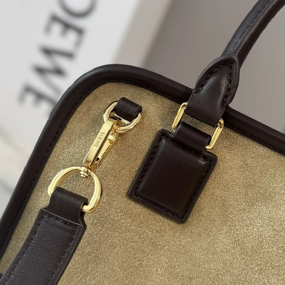 Loewe Women Small Amazona 180 Bag in Suede-Oro/Chocolat - image 8