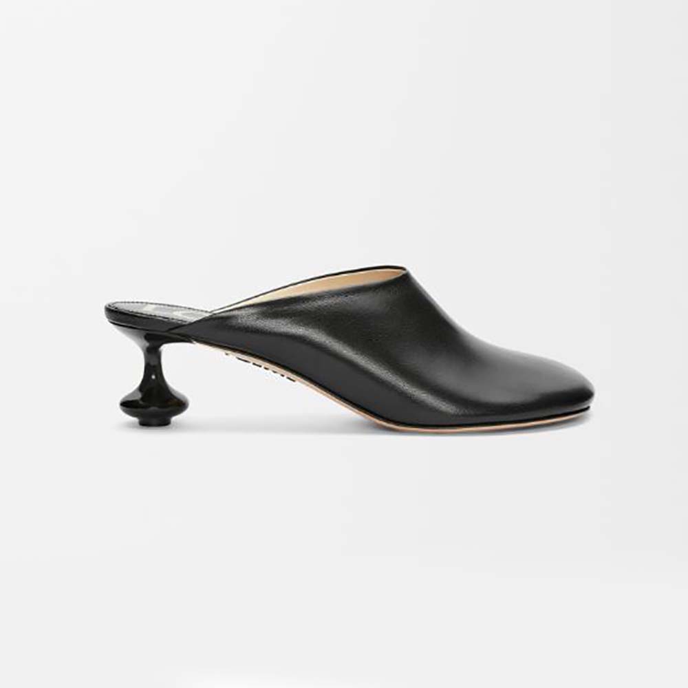 Side view of Loewe Women Toy Mule in Goatskin-Black high heel sandal