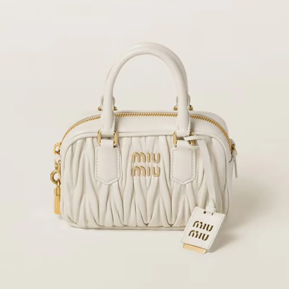 Front view of Miu Miu Women Arcadie Matelassé Nappa Leather Bag-White