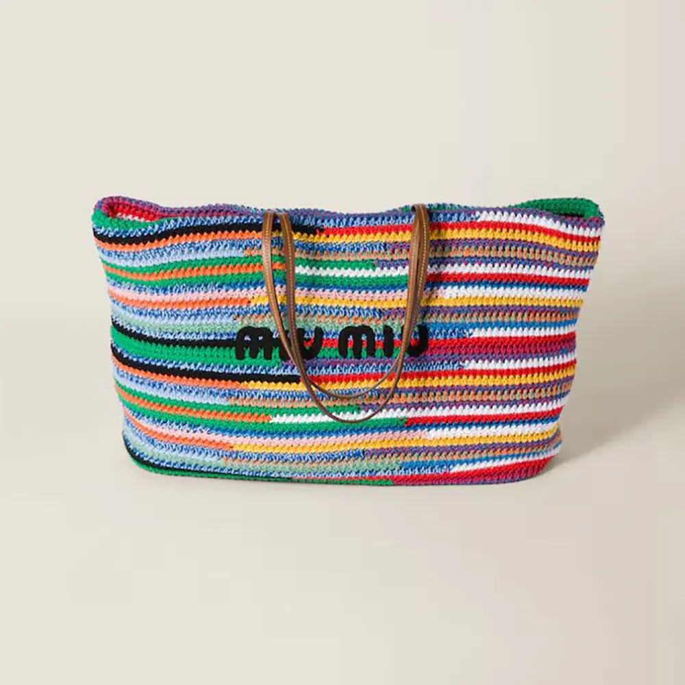 Front view of Miu Miu Women Crochet Tote Bag-Multicolored in green