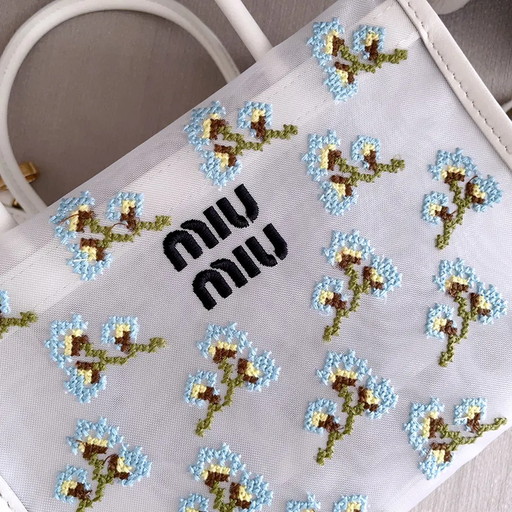 Miu Miu Women Embroidered Mesh Top-Handle Bag - image 8