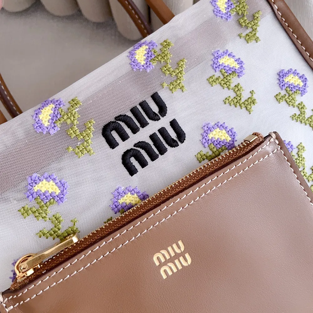 Miu Miu Women Embroidered Mesh Top-Handle Bag - image 9