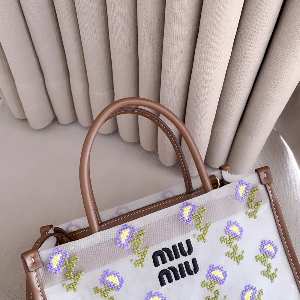 Miu Miu Women Embroidered Mesh Top-Handle Bag - image 8
