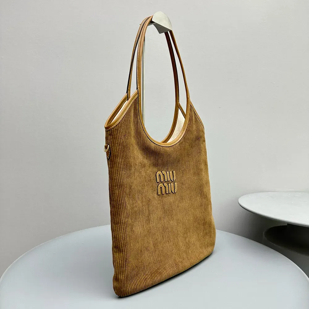 Miu Miu Women IVY Corduroy Bag with Leather Lettering Logo-Brown - image 4