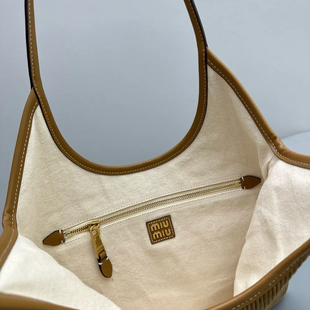 Miu Miu Women IVY Corduroy Bag with Leather Lettering Logo-Brown - image 9