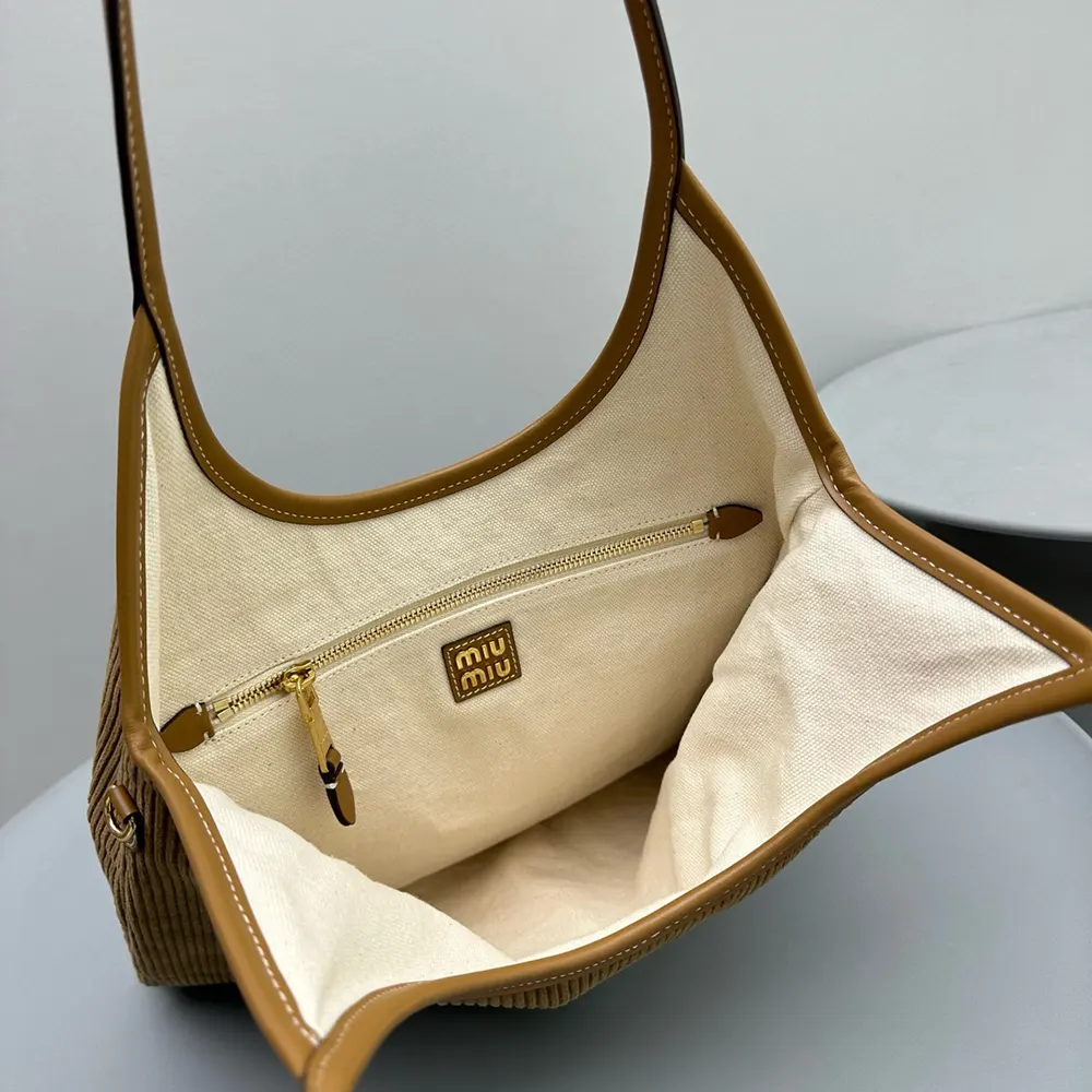 Miu Miu Women IVY Corduroy Bag with Leather Lettering Logo-Brown - image 8