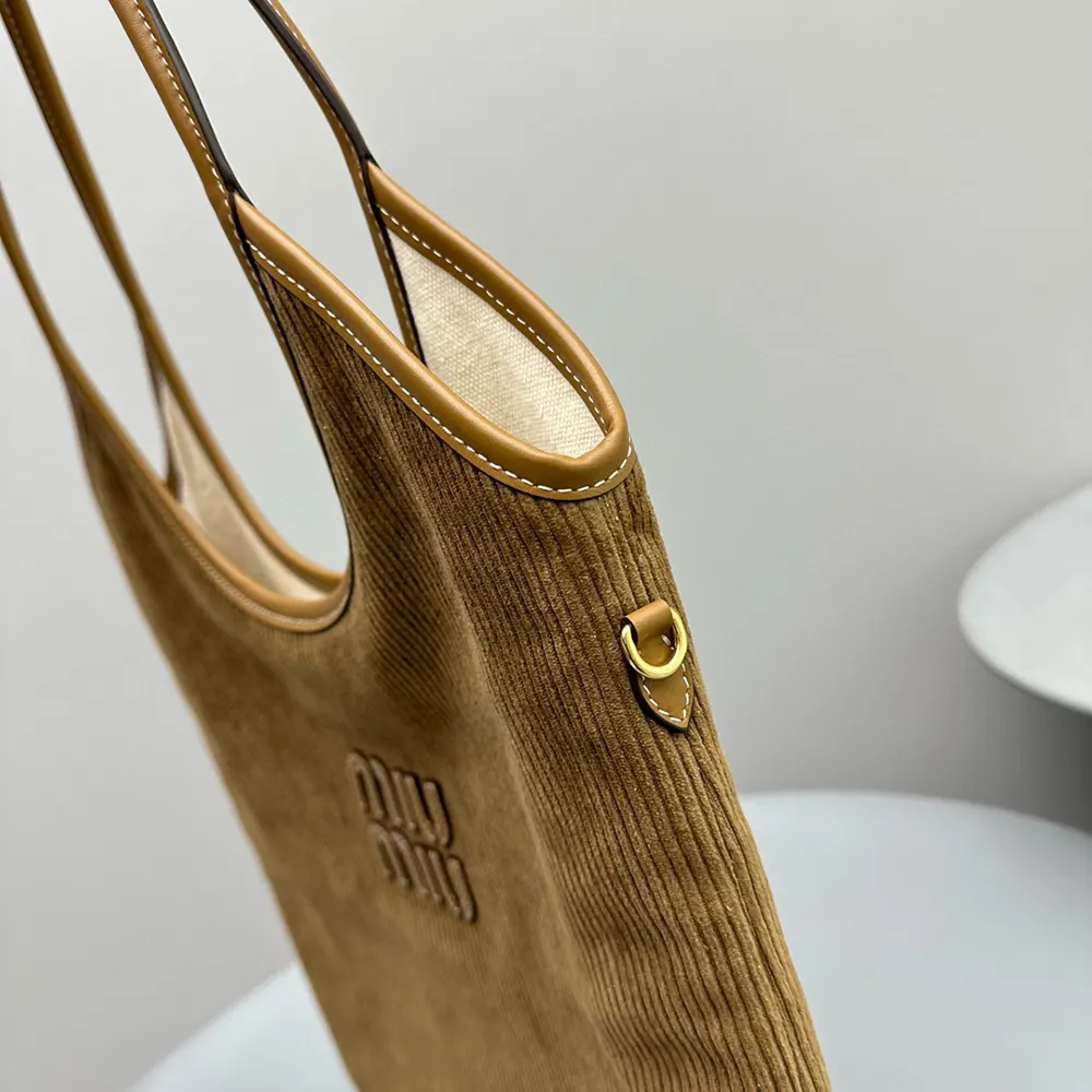 Miu Miu Women IVY Corduroy Bag with Leather Lettering Logo-Brown - image 6