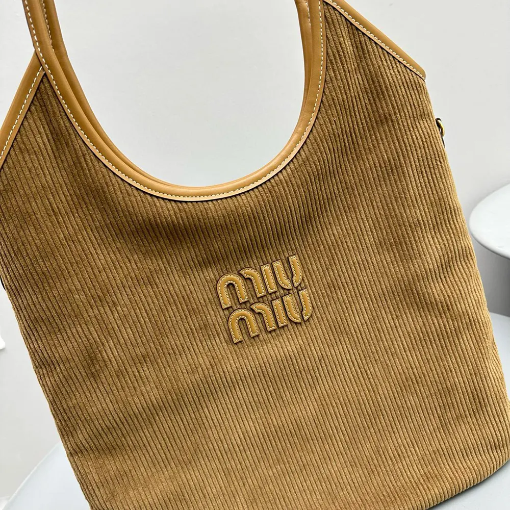 Miu Miu Women IVY Corduroy Bag with Leather Lettering Logo-Brown - image 7