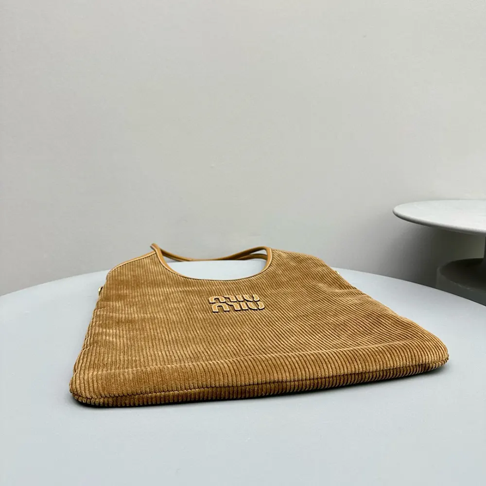 Miu Miu Women IVY Corduroy Bag with Leather Lettering Logo-Brown - image 5