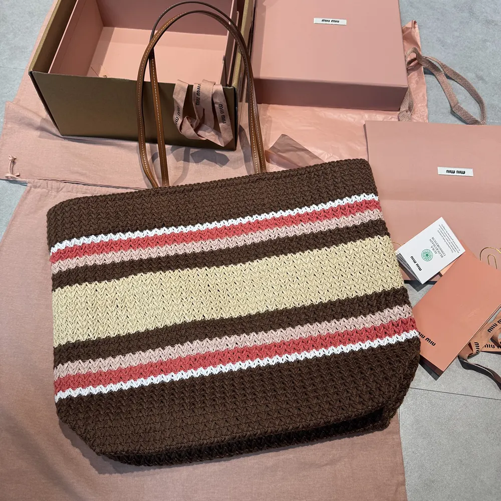 Side angle showing tote’s spacious interior and raffia-effect texture