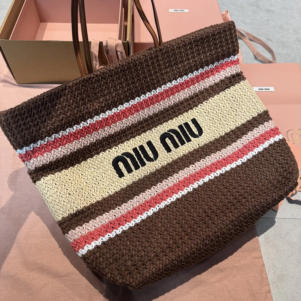 Miu Miu Women Raffia-Effect Woven Tote Bag - image 4