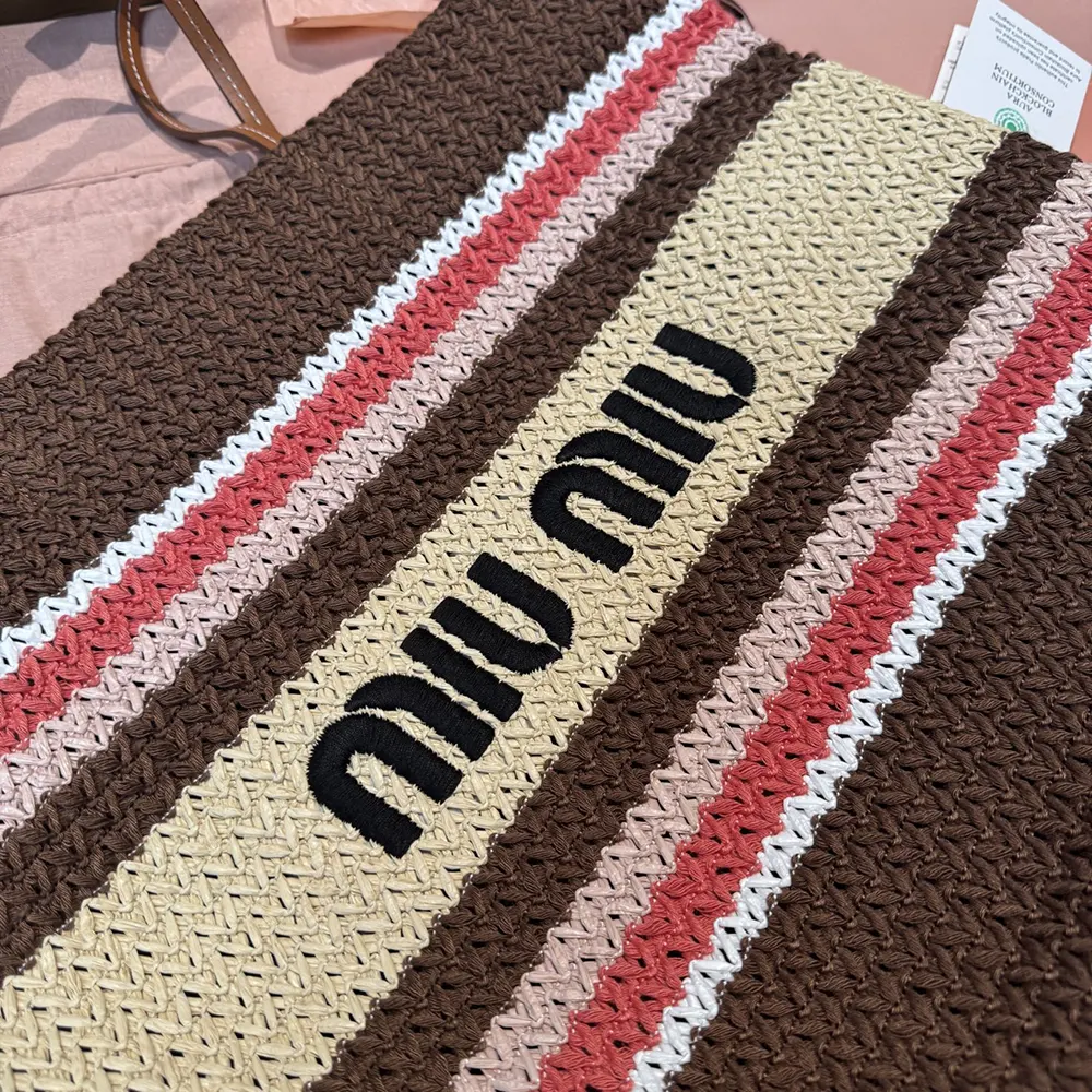 Miu Miu Women Raffia-Effect Woven Tote Bag - image 7