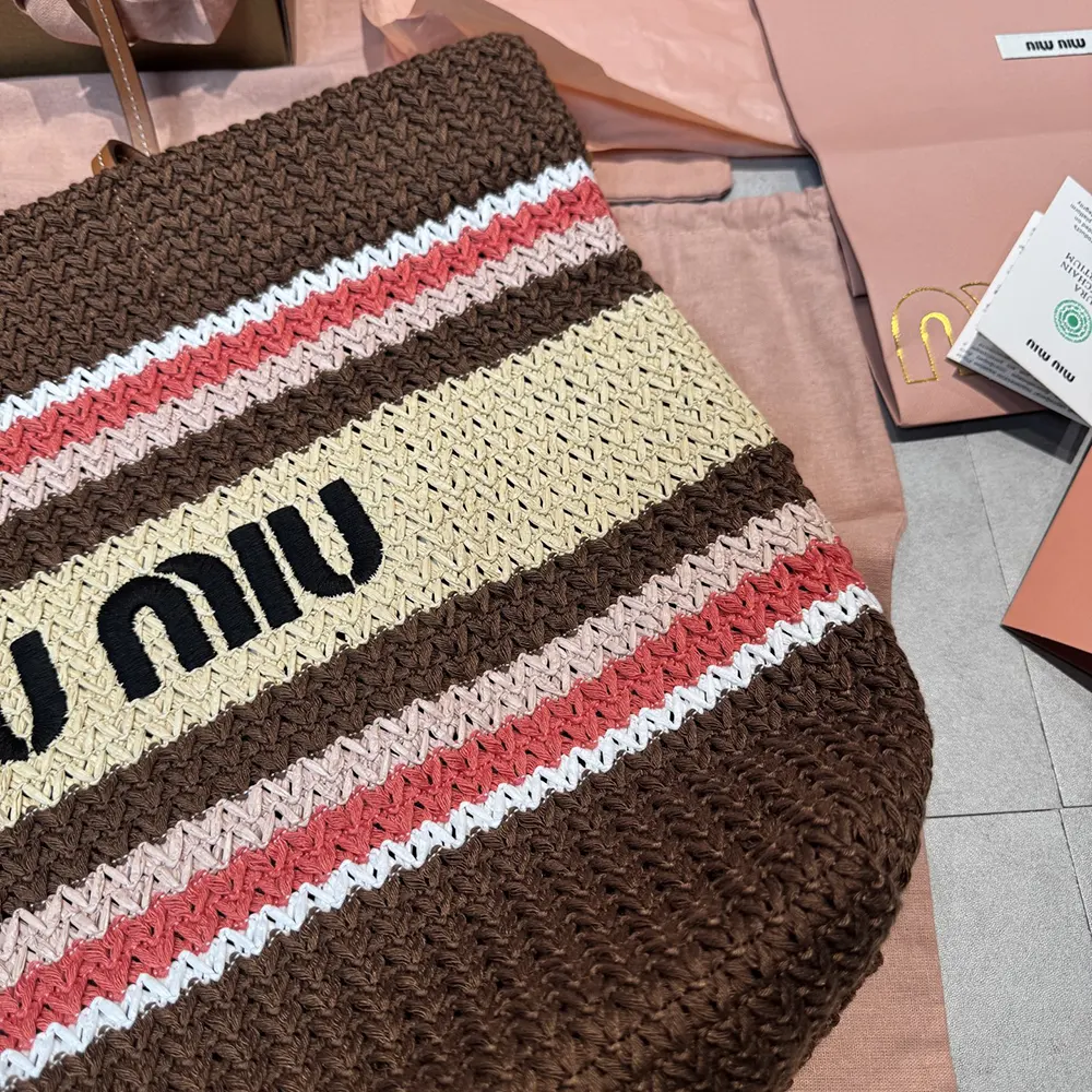 Miu Miu Women Raffia-Effect Woven Tote Bag - image 6