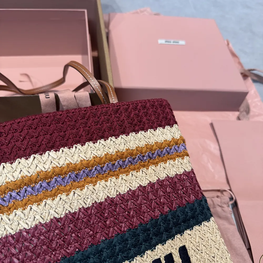 Miu Miu Women Raffia-Effect Woven Tote Bag - image 7