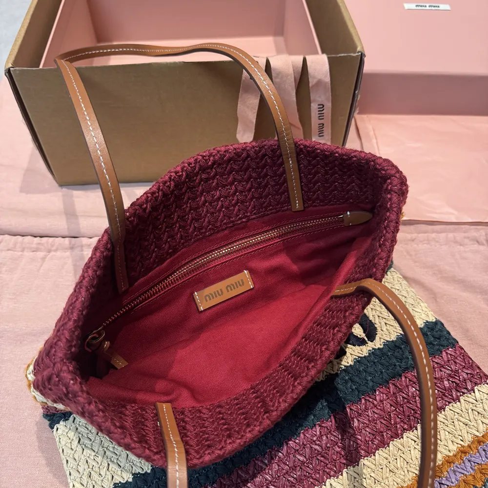 Miu Miu Women Raffia-Effect Woven Tote Bag - image 9