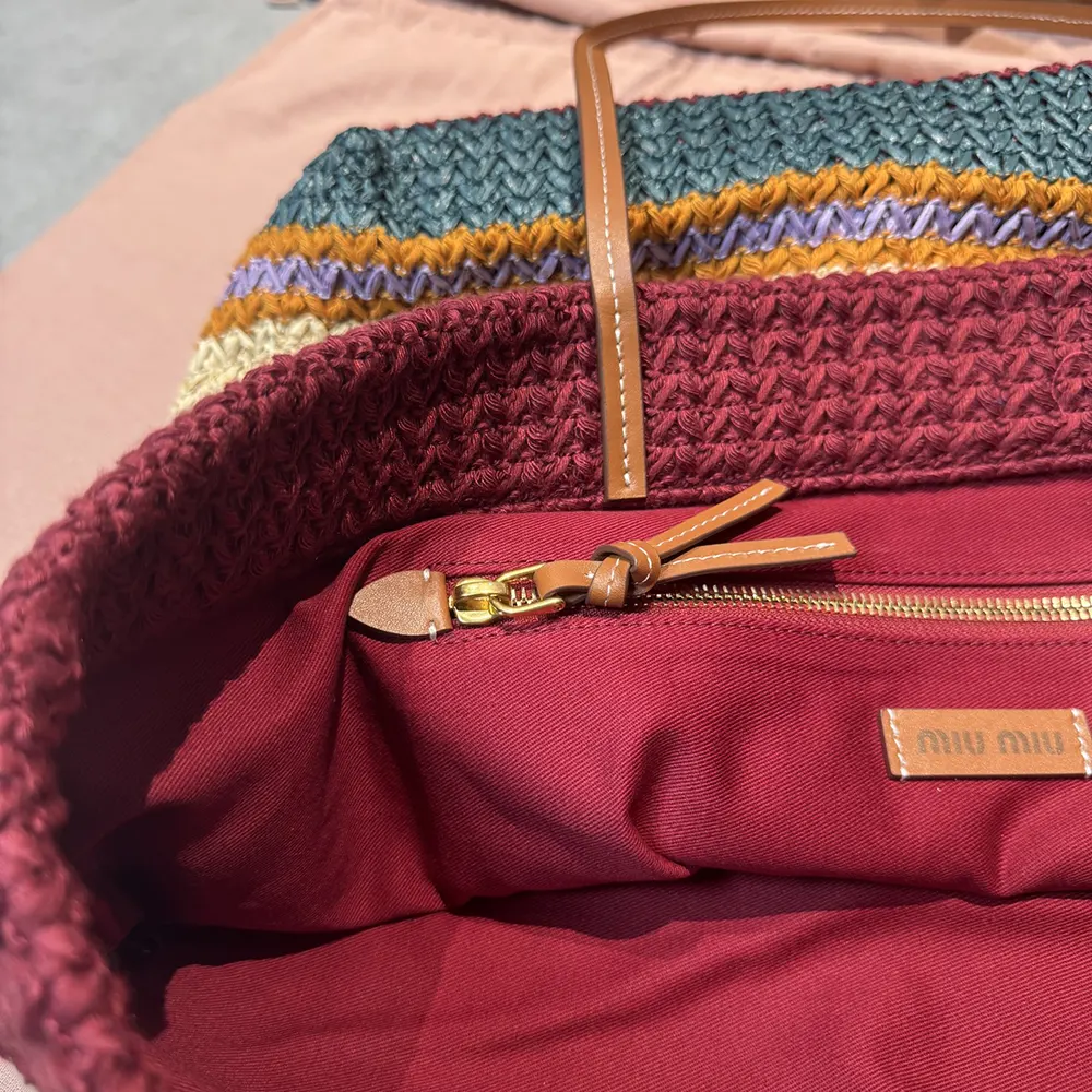 Miu Miu Women Raffia-effect Woven Tote Bag-Bordeaux - image 9