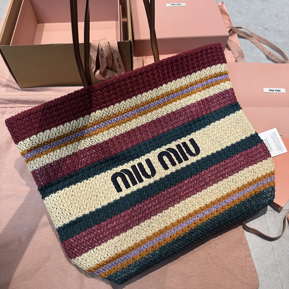 Miu Miu Women Raffia-effect Woven Tote Bag-Bordeaux - image 4