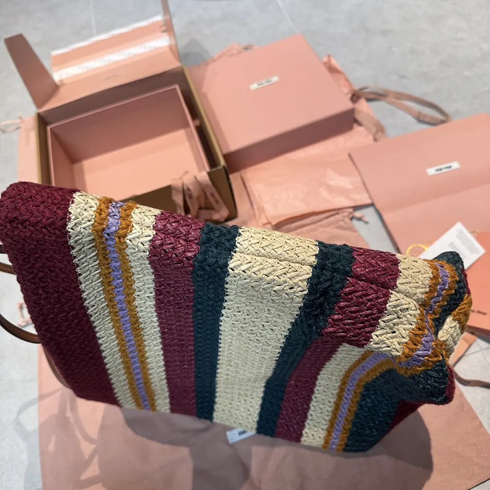 Miu Miu Women Raffia-effect Woven Tote Bag-Bordeaux - image 8
