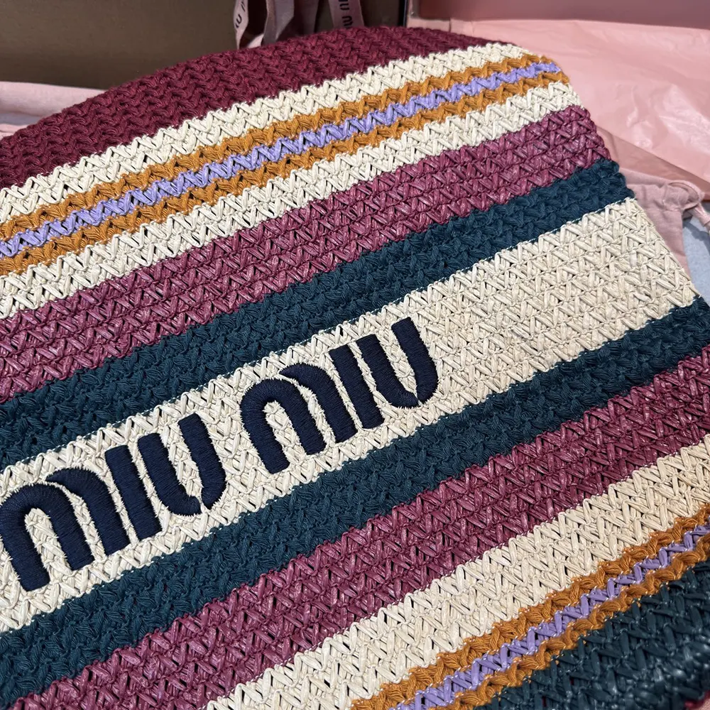 Miu Miu Women Raffia-effect Woven Tote Bag-Bordeaux - image 6