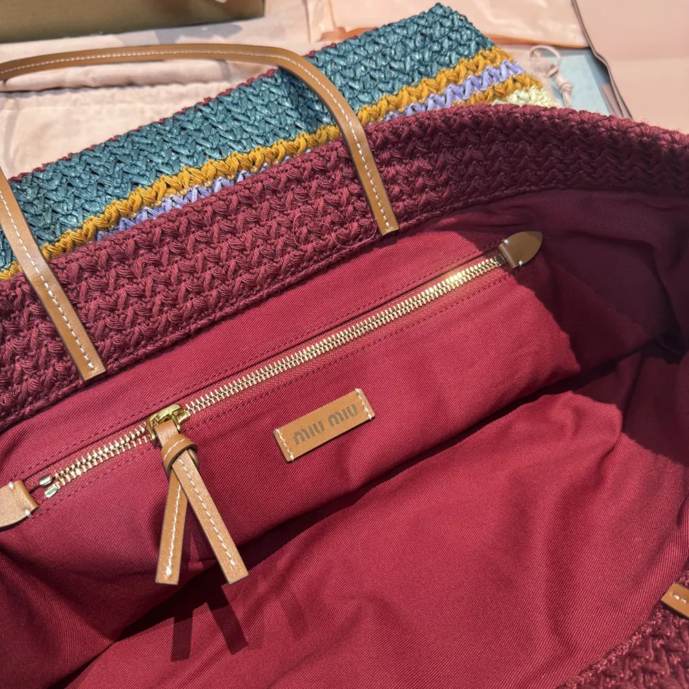 Miu Miu Women Raffia-effect Woven Tote Bag-Bordeaux - image 10