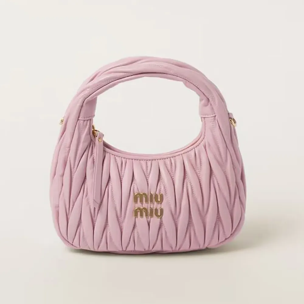 Miu Miu Women Wander Matelassé Nappa Leather Hobo Bag-Alabaster Pink