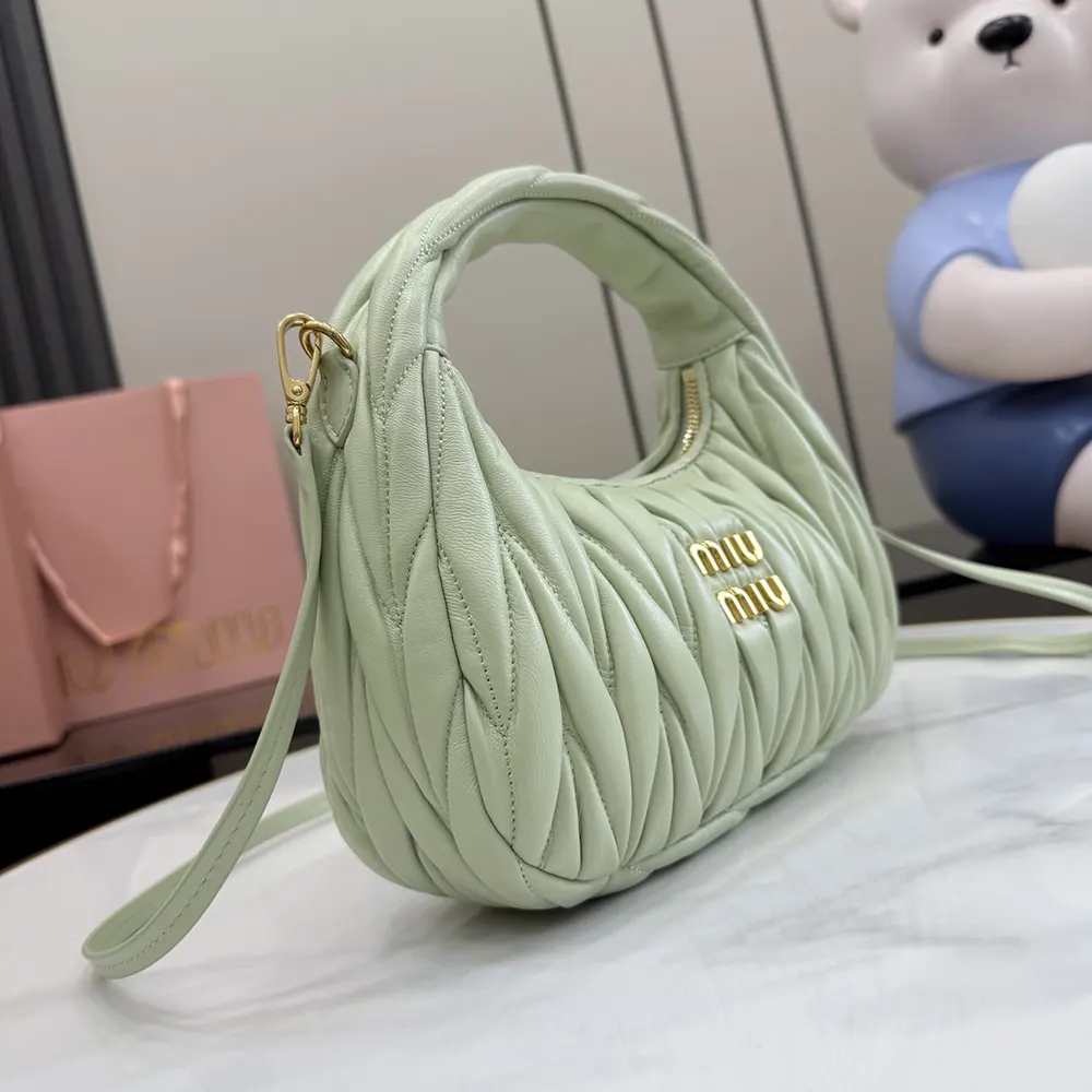 Miu Miu Women Wander Matelassé Nappa Leather Hobo Bag-Aqua - image 4