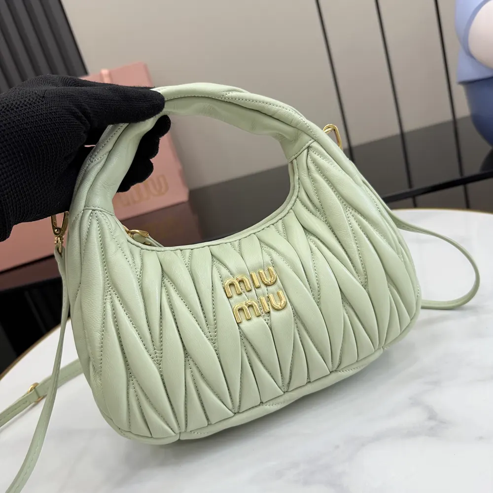 Miu Miu Women Wander Matelassé Nappa Leather Hobo Bag-Aqua - image 5