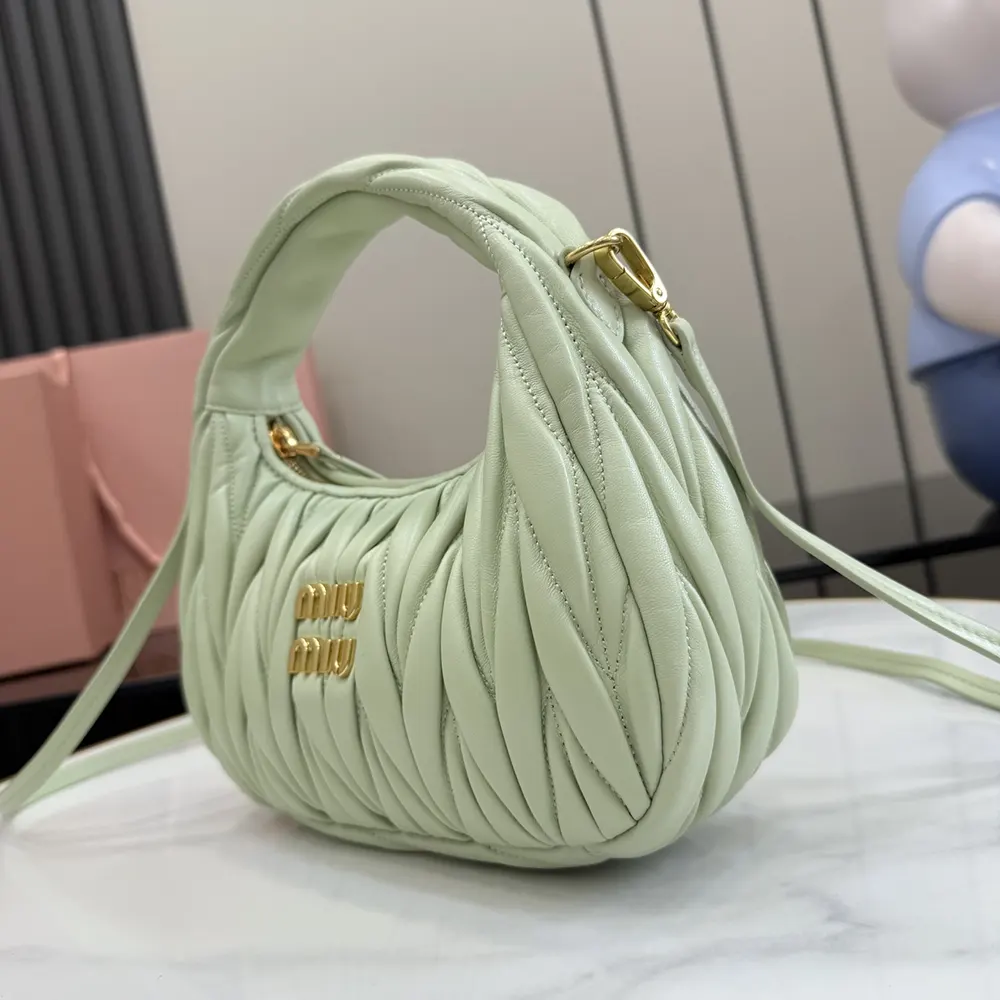 Miu Miu Women Wander Matelassé Nappa Leather Hobo Bag-Aqua - image 6