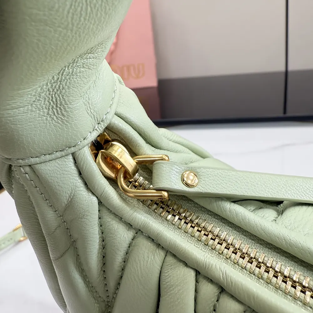 Miu Miu Women Wander Matelassé Nappa Leather Hobo Bag-Aqua - image 12
