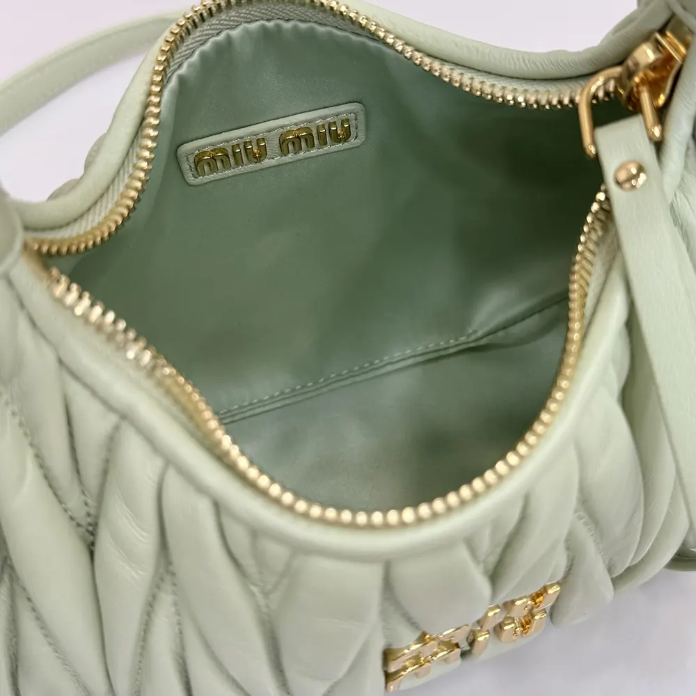 Miu Miu Women Wander Matelassé Nappa Leather Hobo Bag-Aqua - image 11