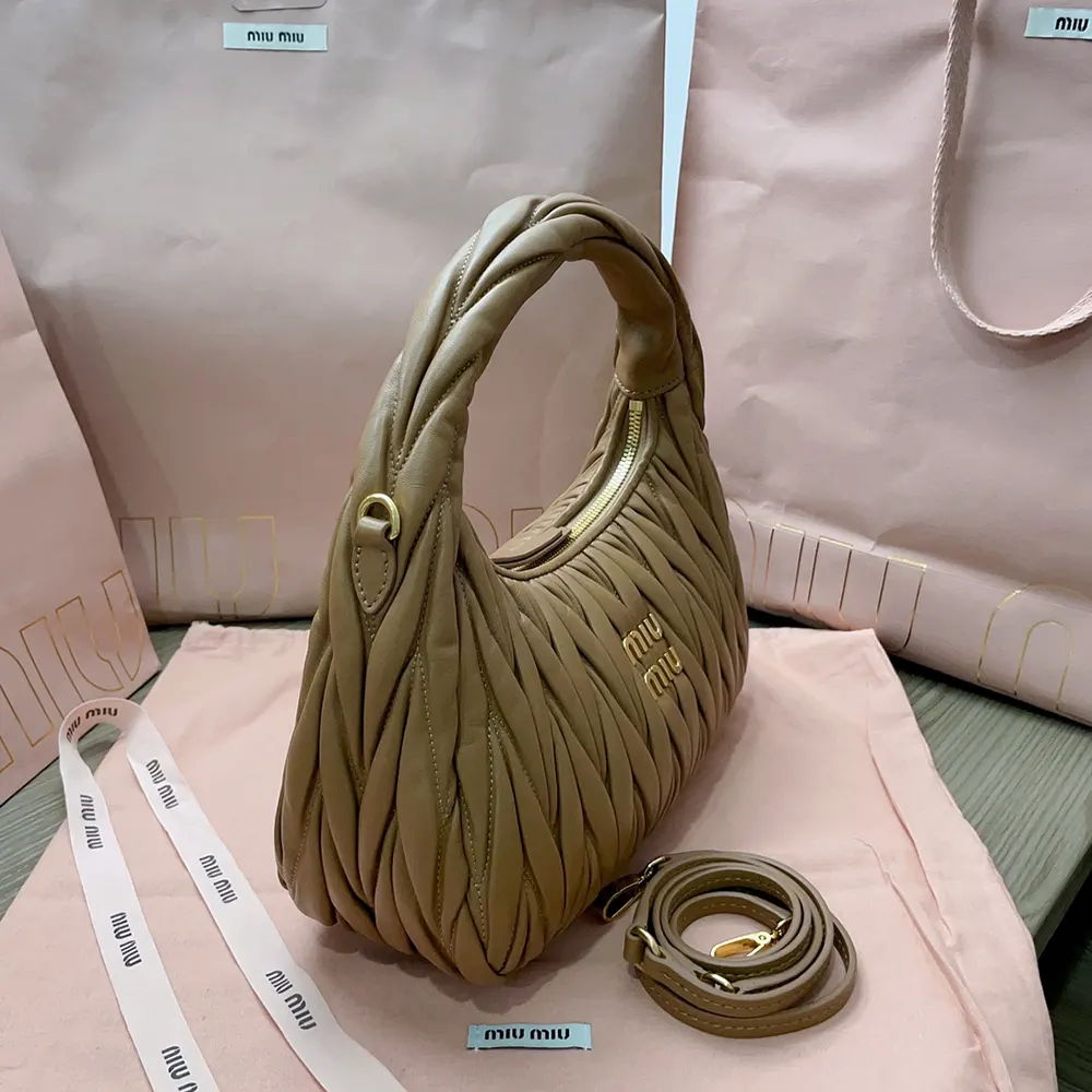 Miu Miu Women Wander Matelassé Nappa Leather Hobo Bag-Caramel - image 4