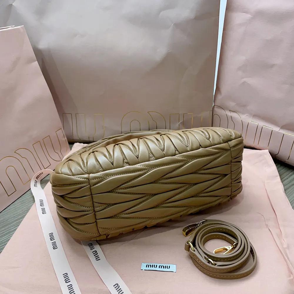 Miu Miu Women Wander Matelassé Nappa Leather Hobo Bag-Caramel - image 7