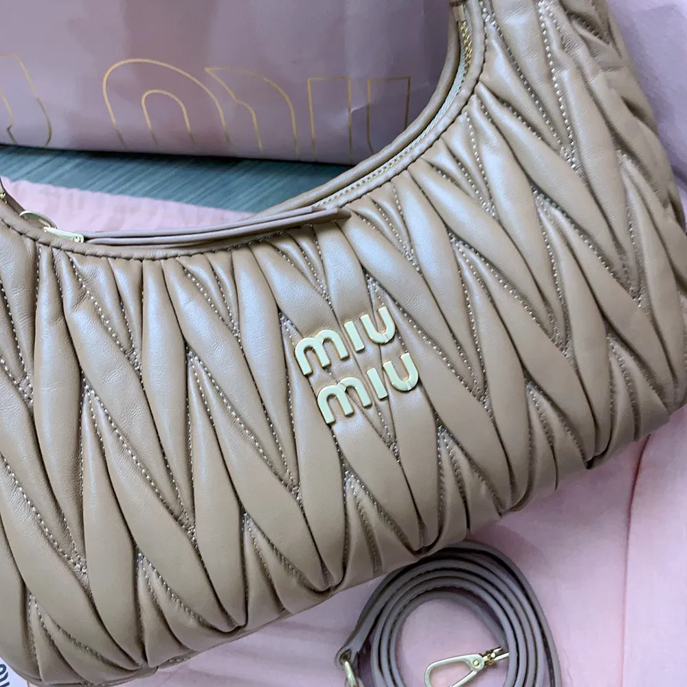 Miu Miu Women Wander Matelassé Nappa Leather Hobo Bag-Caramel - image 8