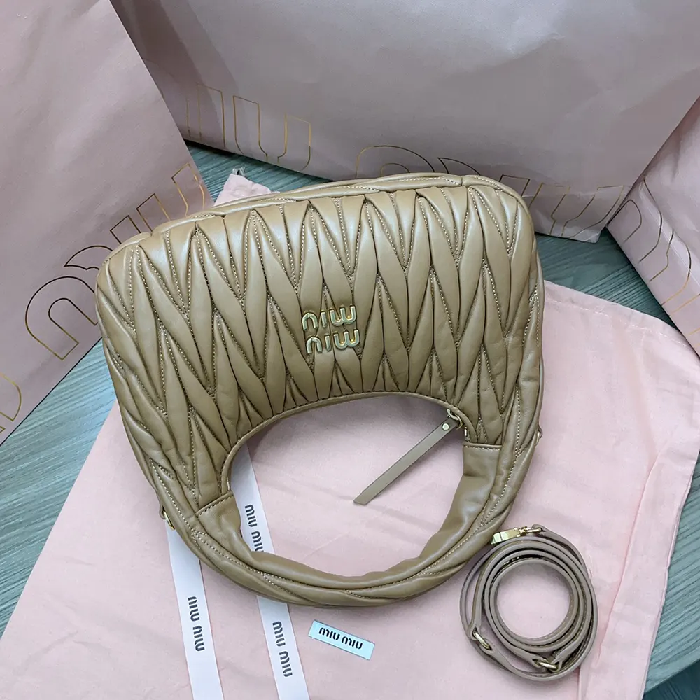 Miu Miu Women Wander Matelassé Nappa Leather Hobo Bag-Caramel - image 6