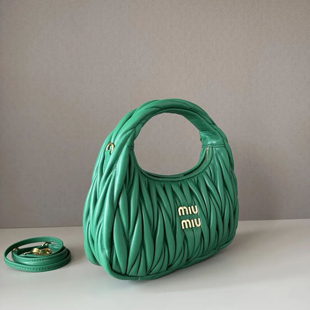 Miu Miu Women Wander Matelassé Nappa Leather Hobo Bag-Green - image 5