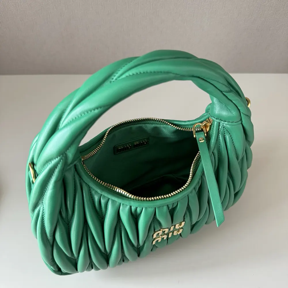 Miu Miu Women Wander Matelassé Nappa Leather Hobo Bag-Green - image 7