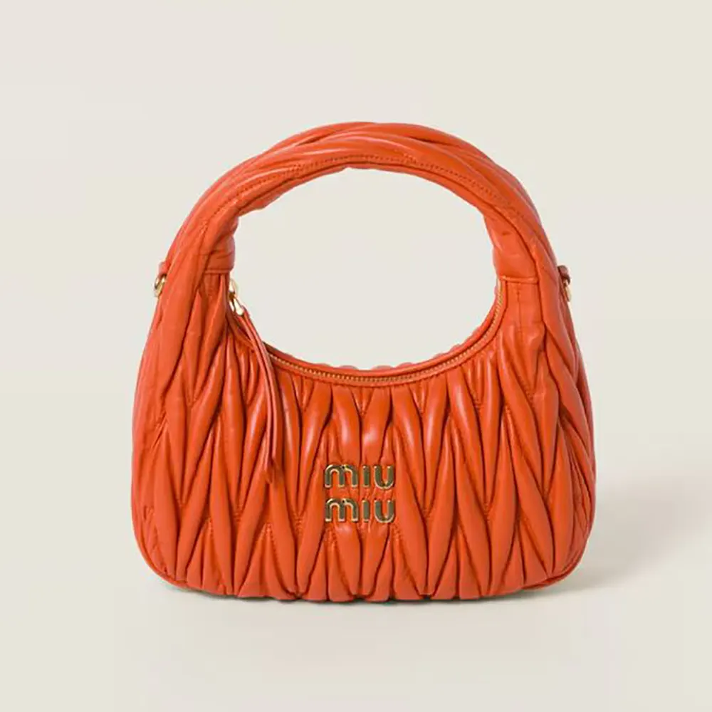 Miu Miu Women Wander Matelassé Nappa Leather Hobo Bag-Orange