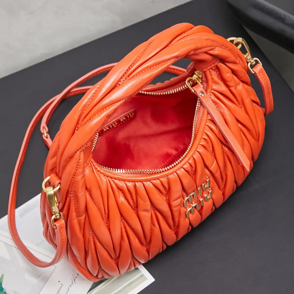 Miu Miu Women Wander Matelassé Nappa Leather Hobo Bag-Orange - image 6