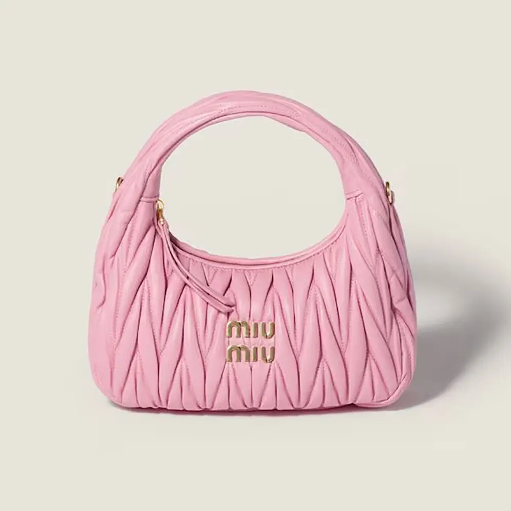 Miu Miu Women Wander Matelassé Nappa Leather Hobo Bag-Pink
