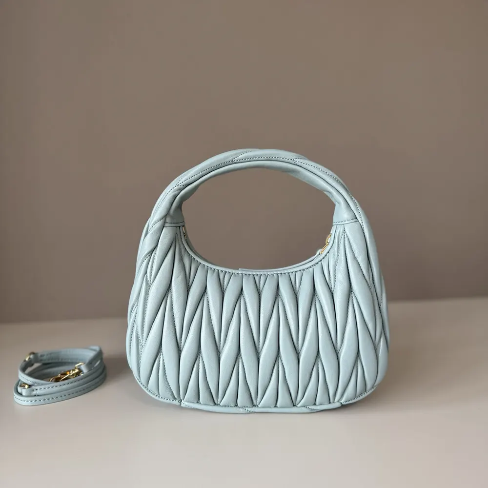 Miu Miu Women Wander Matelassé Nappa Leather Hobo Bag-Powder Blue - image 4