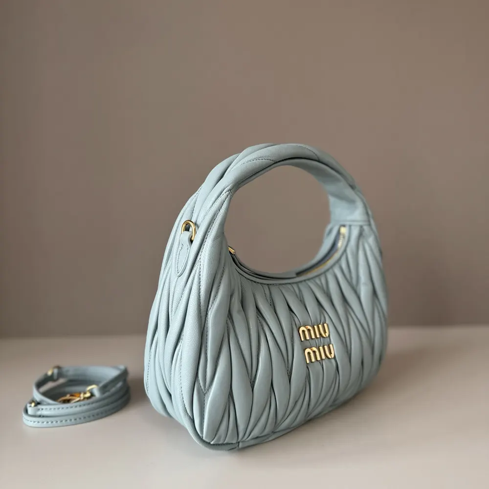 Miu Miu Women Wander Matelassé Nappa Leather Hobo Bag-Powder Blue - image 5