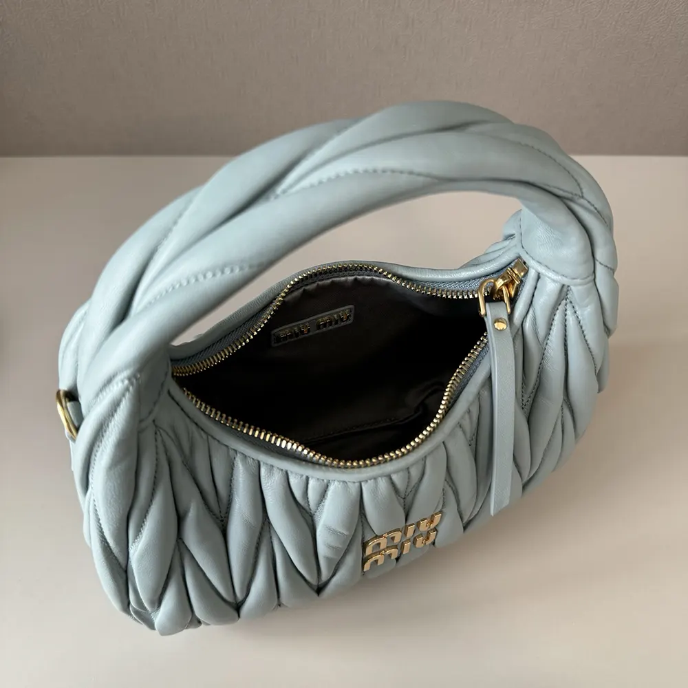 Miu Miu Women Wander Matelassé Nappa Leather Hobo Bag-Powder Blue - image 7